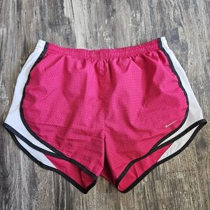 Nike Dri-Fit Pink Patterned Running Shorts with White and Gray Design, Size S